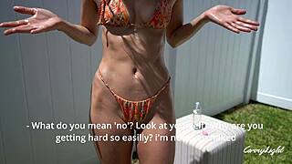 Step mom caught step son jerking off and helps him cum quick without condom