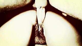 Ik ben geobsedeerd door het zuigen van grote pik in deze vintage scène, creampie inbegrepen