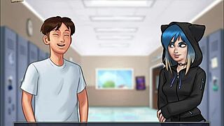 Vaalea yliopistonainen isolla rintojen kanssa kesän tarina -seikkailussa