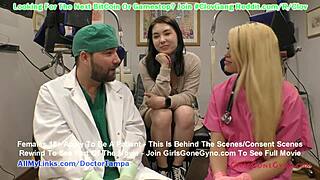 Busty Aziatische Mina Moon ondergaat vernederend gynaecologisch onderzoek