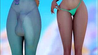 3D扶她女孩的自慰挑战，用节拍器为大奶荡妇