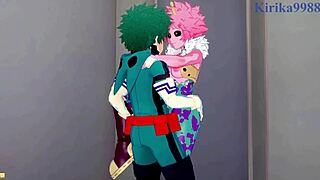哇，Mina Ashido、Momo Yaoyorozu和Izuku Midoriya在我的英雄学院本子中疯狂做爱！