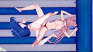 Vau, Tsubasa Kazanari ja Maria Cadenzavna Eve nauttivat intensiivisestä lesbo leikistä futanari seksillä 😍