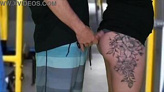 Public bus madness, guy rubs on brunette till he cums 😱