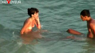 Beach Voyeur Couple Gets Hot With Body Cumshot Instead of Swallowing During Wild Beach Sex