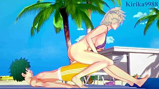 Himiko Toga og Mitsuki Bakugo deler Izuku Midoriya i intens hentai sex