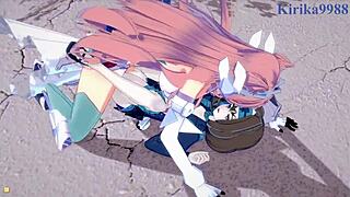 Garie Tömön, Maria Cadenzavna Eve in Micha Jawkön v divjem futanari seksu iz Symphogear hentai. Intenzivna 3D risanka z mladimi 18+ lezbijkami.